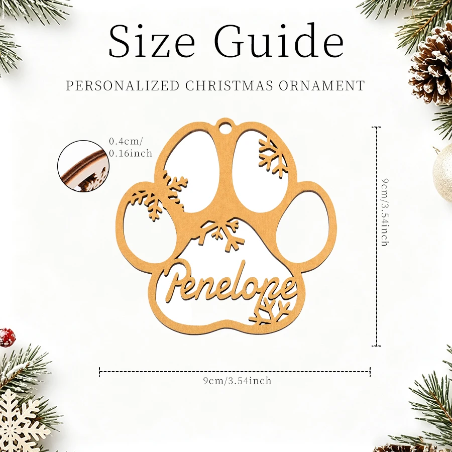 1/2PCS Custom Wooden Ornament, Snowflake & Dog Shape, Engraved Name, Pet Memorial Keepsake, Festive Tree Hanging Decor