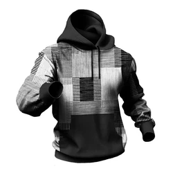 Autumn Men's Hoodie For Sweatshirt 3d Plaid Printed Long Sleeve Pullover Street Man Clothing Men's Oversized Hooded Sweater 2024