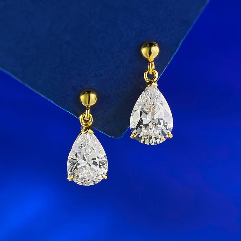 

7x10mm Lab Grown Diamond Drop Earrings for Women - Gold Plated Dangling Earrings Gift for Bridal, Wedding, Prom Party Jewelry