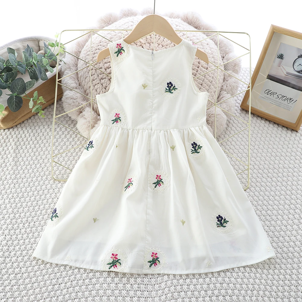 Humor Bear Summer Kids Clothes Refreshing Floral Embroidered Vest Casual Cool Sleeveless Princess Dress Girl Clothing