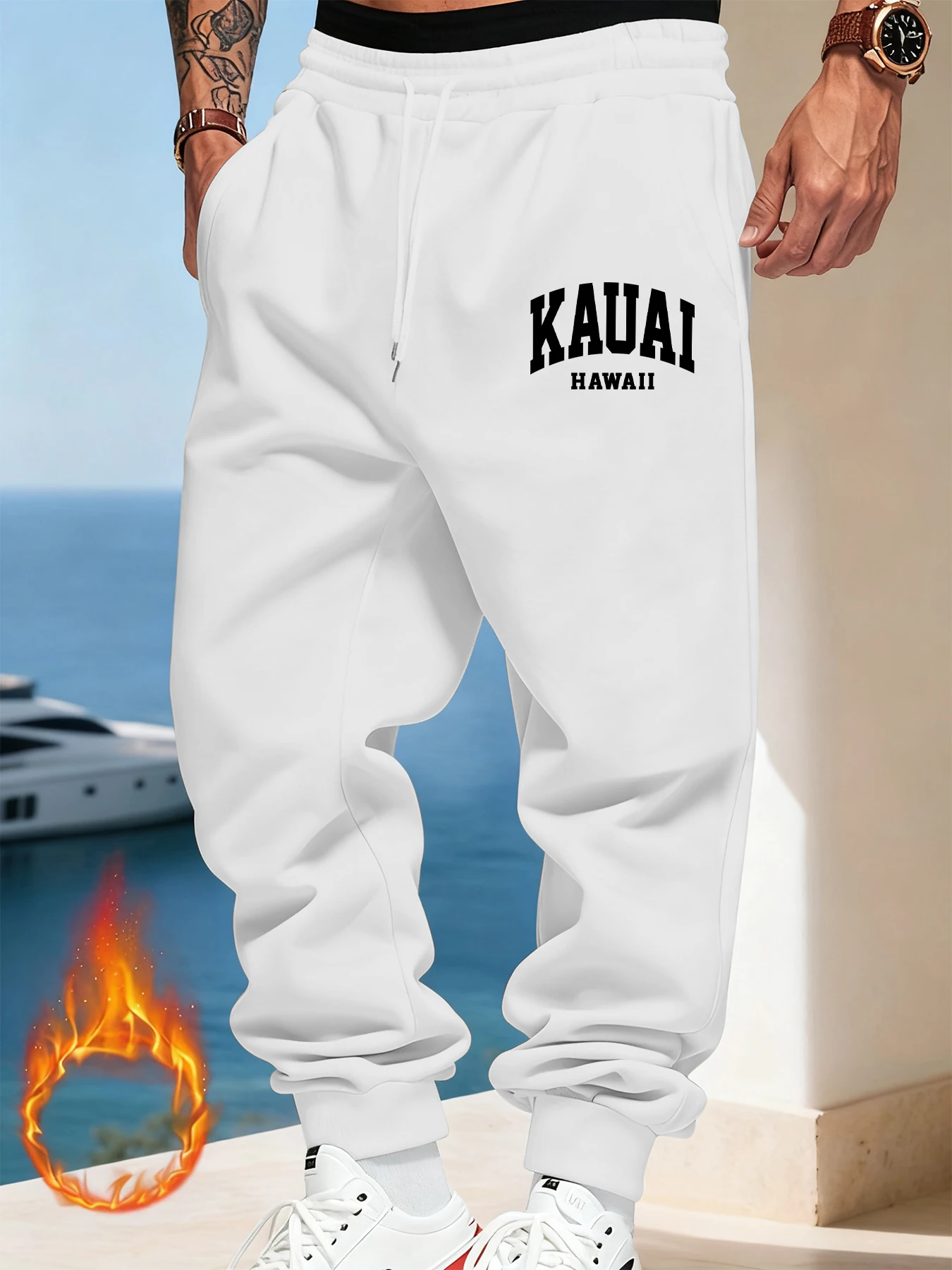 

Kauai Hawaii Letter Design Male Sweatpants Fashion Warm Britches Trendy Street Long Pants Casual Hip Hop All-Match Trousers