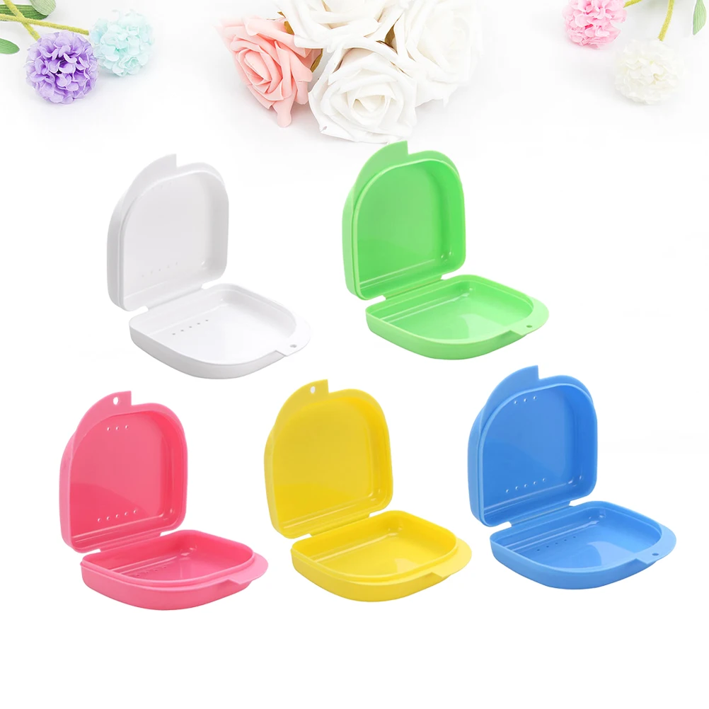 

5 Pcs Retainer Case With Vent Holes and Hinged Lid Snaps Mouth Guard Case Orthodontic Dental Retainer Box Denture Storage Contai