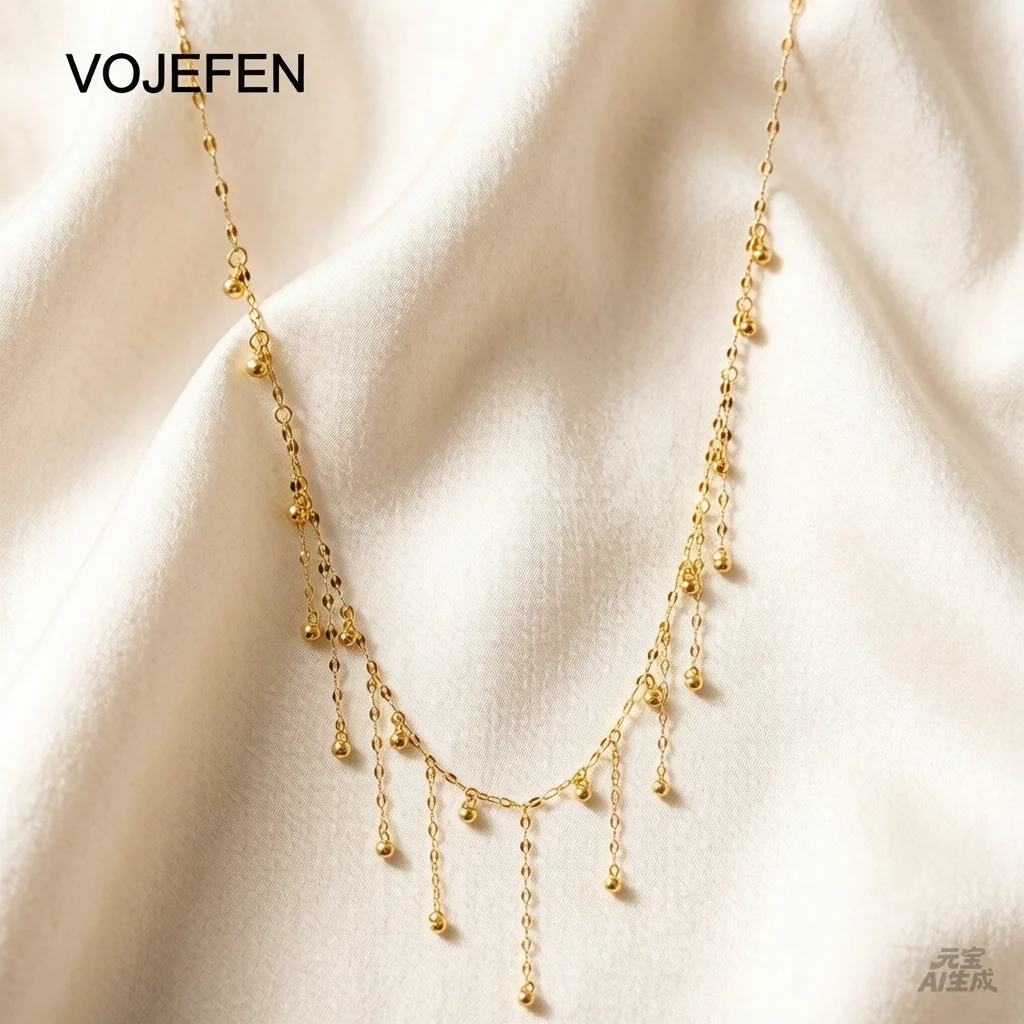 VOJEFEN Vintage 18K Gold Certificate Tassel Choker Necklace Elegant Multi-layer Chain for Women Wedding Party Fashion Jewelry