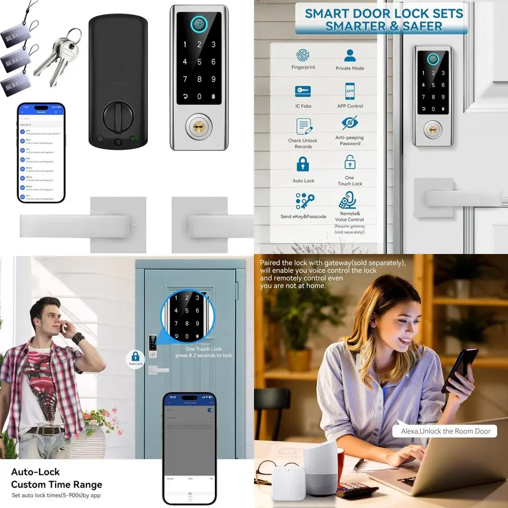 

Smart Fingerprint Door Lock with Handle, App Control, Digital Touchpad, Deadbolt for Front Entry, Auto-Lock, Satin Nickel Finish