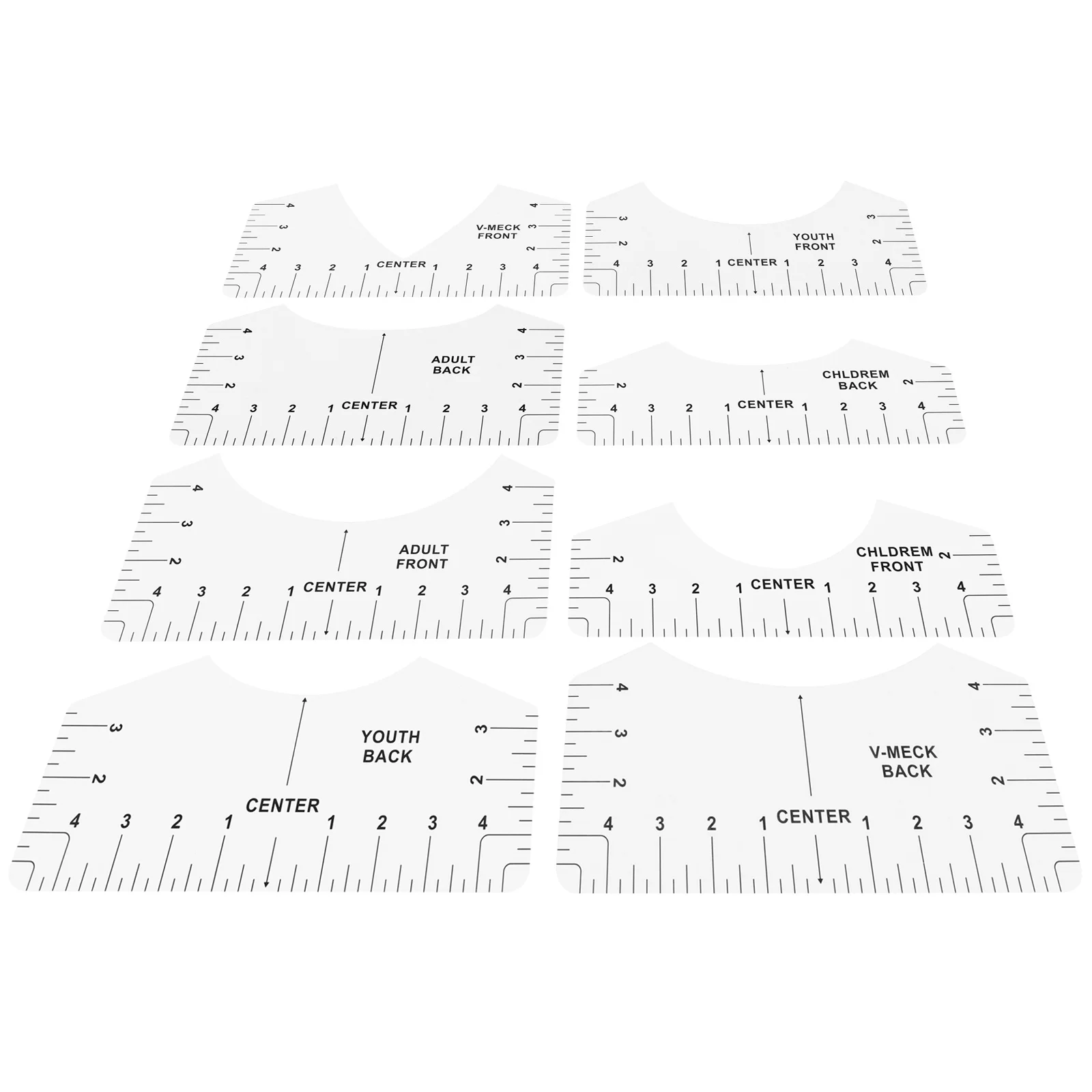 8 قطعة دليل تي شيرت حاكم جولة الرقبة حجم الرسم البياني أداة قياس مع علامات واضحة لمحاذاة مثالية المحمولة قوي