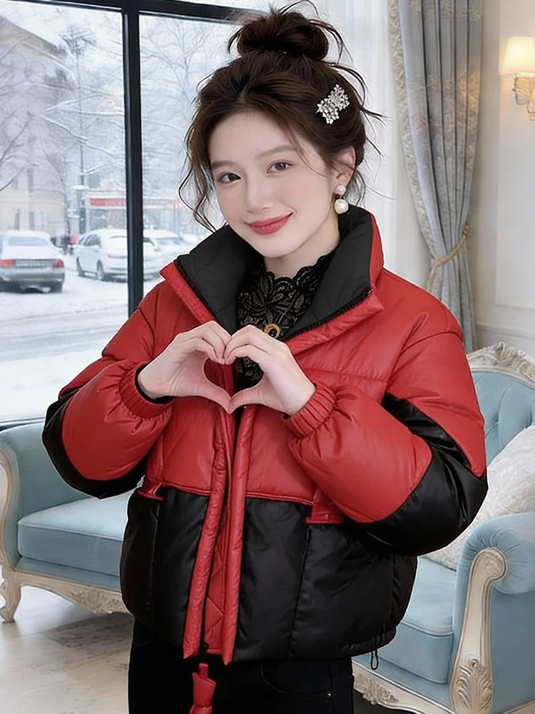 

Winter Thiened Warm Long Sve down Cotton Jaet Women's Coat Comfortable Commute Korean Sle Loose Fit Pure Color