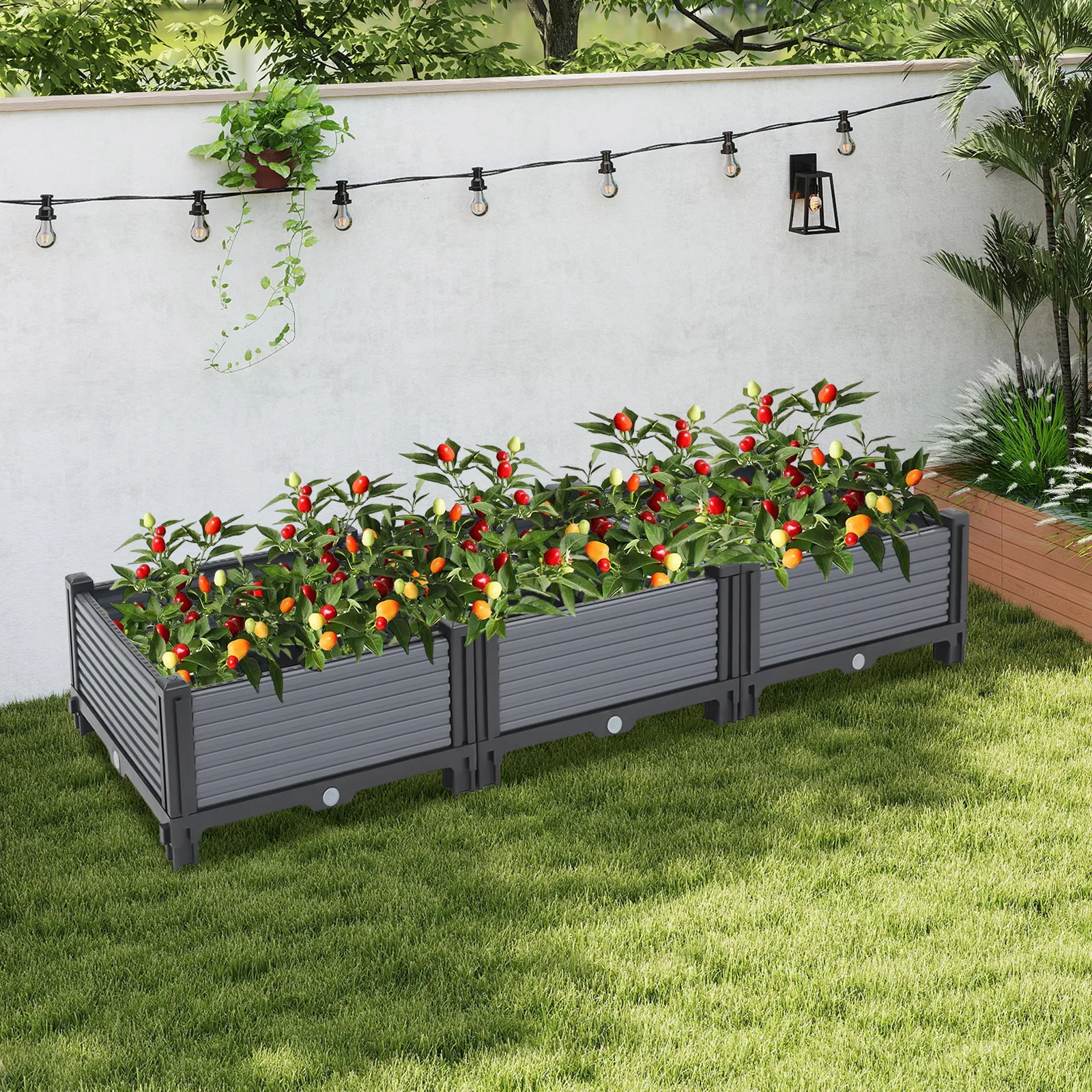 Square Planter Box Raised Garden Bed with Drainage Grid Free Combination for Vegetables and Flowers for Balcony Rooftop