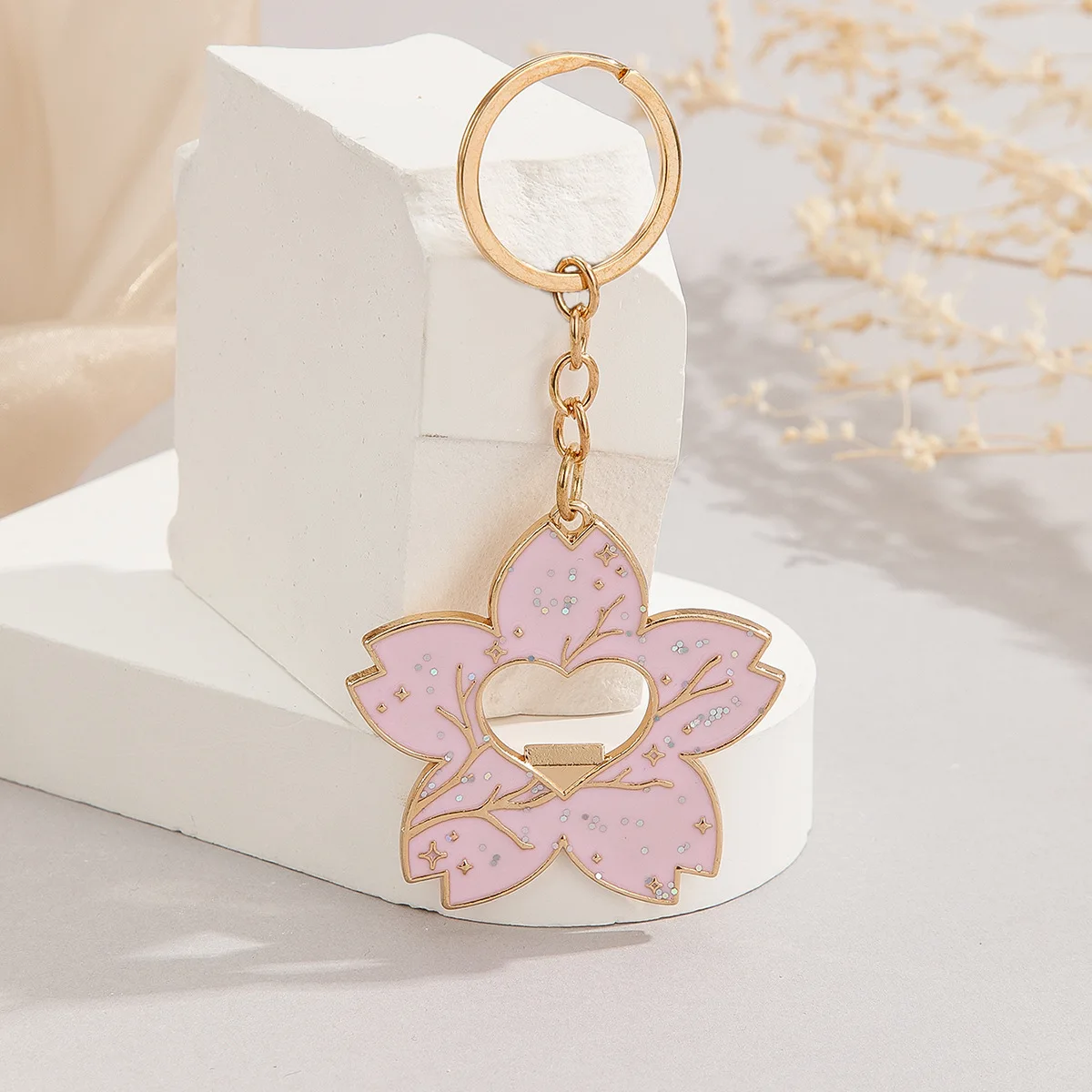 keychain pink Sakura keychain bottle opening Pendant Car Key Ring for Women Headphone Case Charms Bag Decor Jewelry