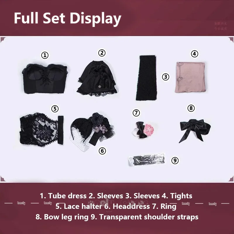 Identité V parfumeur Cosplay Costume perruque affection fatale Vera Nair Blace dentelle robe nœud papillon bas ensemble complet femmes fille carnaval