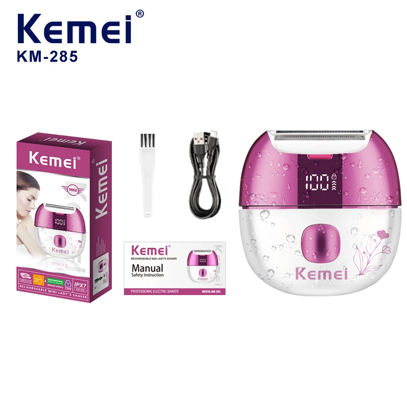 

Kemei 285 Mini Electric Razor/Shaver for Women 3 Blade Bikini Sensitive Area Hair Remover Painless Body Hair Trimmer LED Display