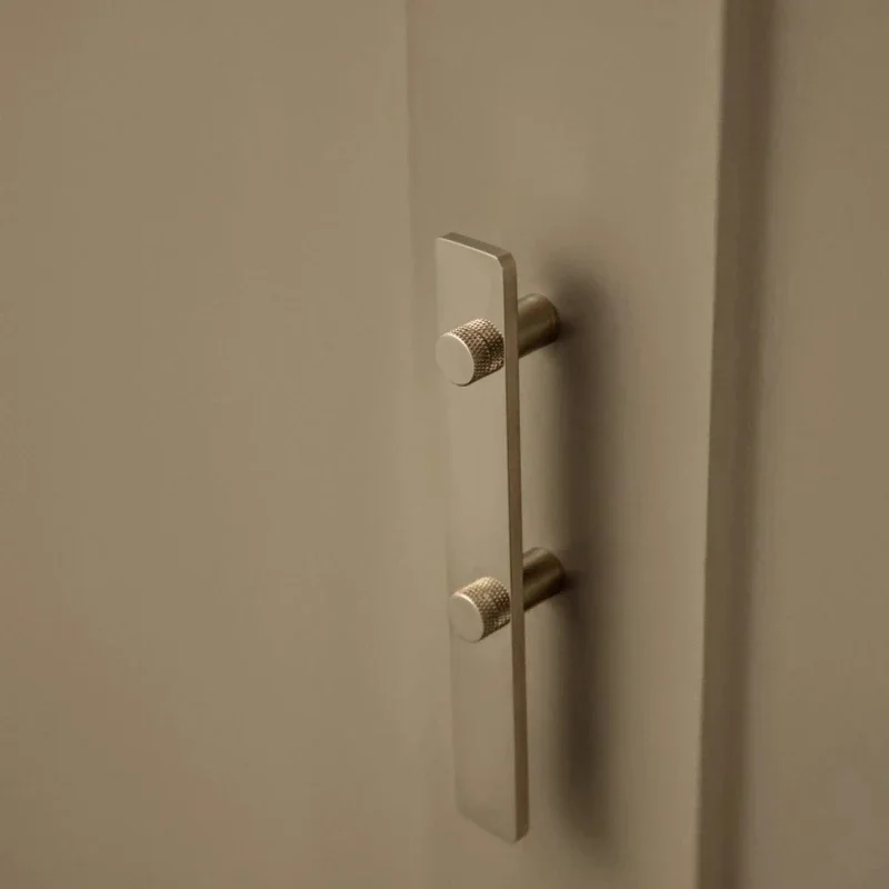 Pure Copper Wardrobe Kitchen Cabinet Handles Modern Titanium Silver Cabinet Handle Uniquely Designed T Bar Pulls for Furniture