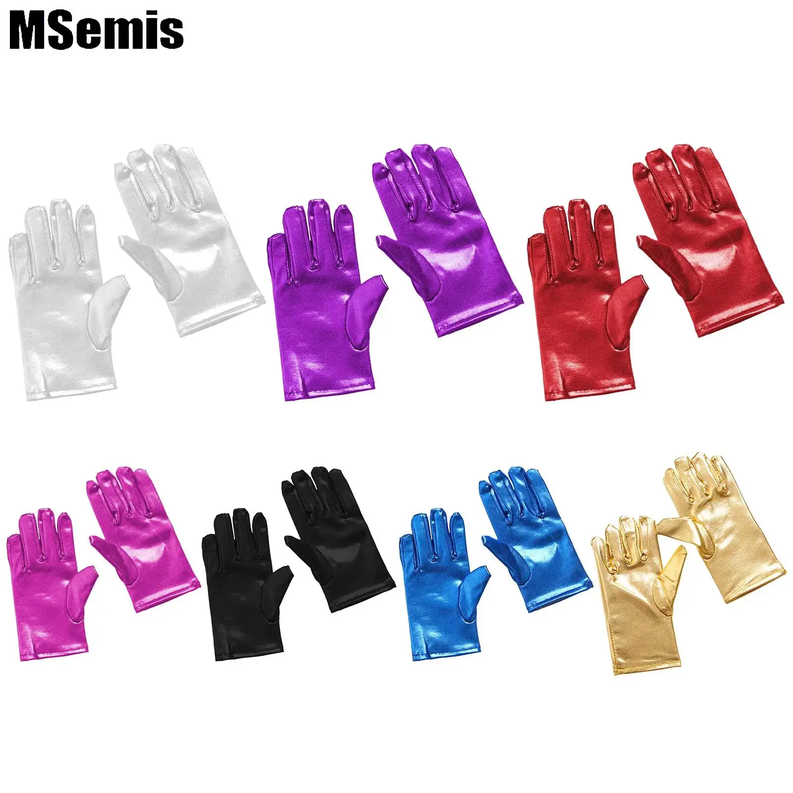 

1 Pair Kids Girls Metallic Dance Gloves Shiny Short Gloves Performances Halloween Cosplay Costume Accessories