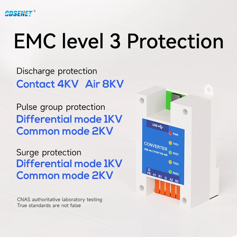 Convertitore da USB a seriale 2 porte seriali RS485 FT4232H CDSENET E810-U21S Installazione su guida di protezione EMC di livello industriale