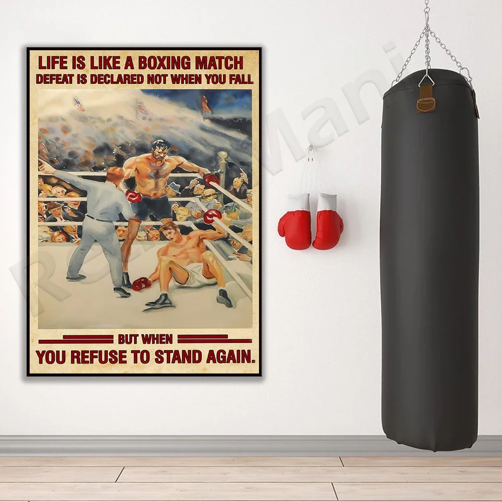 Life is like a boxing match, inspirational quotes, boxing art prints, life quotes posters, retro sports posters