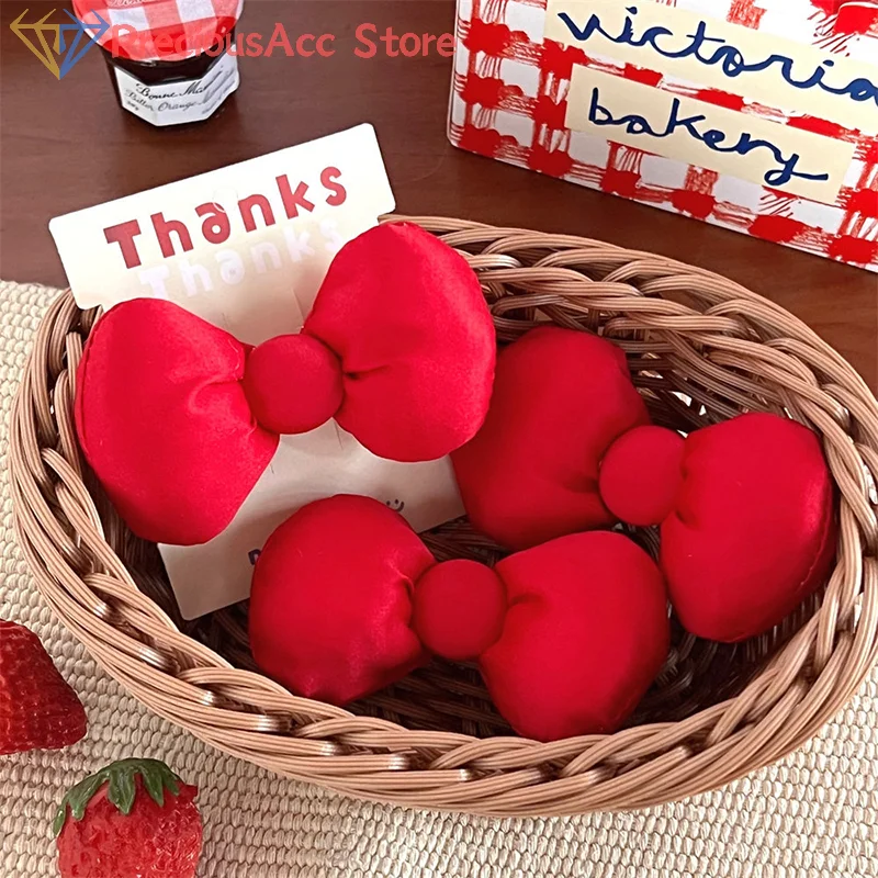 1/5Pcs Large Size Red Bowknot Hair Clips Women Sweet Duck Bill Bangs Hairpins Girl Cotton Filling Cute Children Fashion Headwear