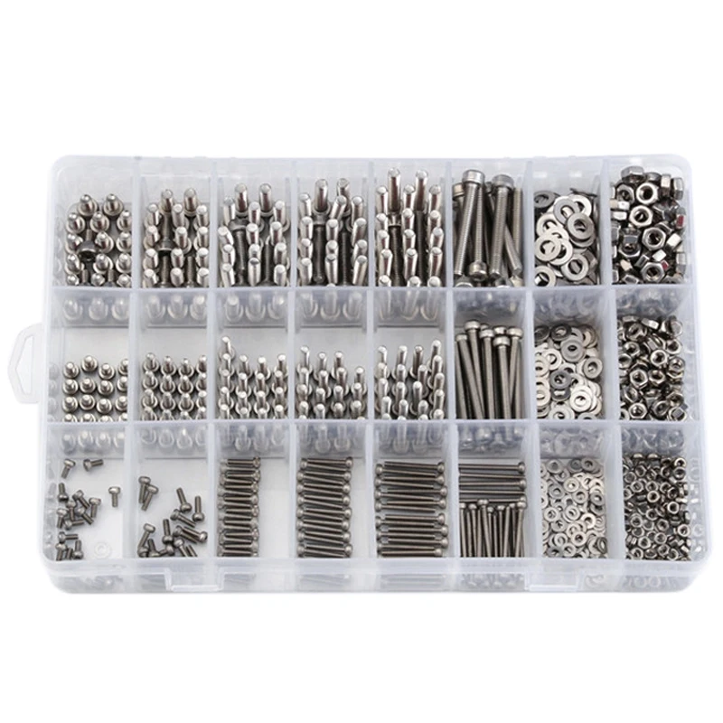 1080PCS M2/M3/M4 Stainless Steel Hex Socket Bolt And Nuts Set Fastener Hardware Hexagon Socket Head Cap Screws Flat Washer With