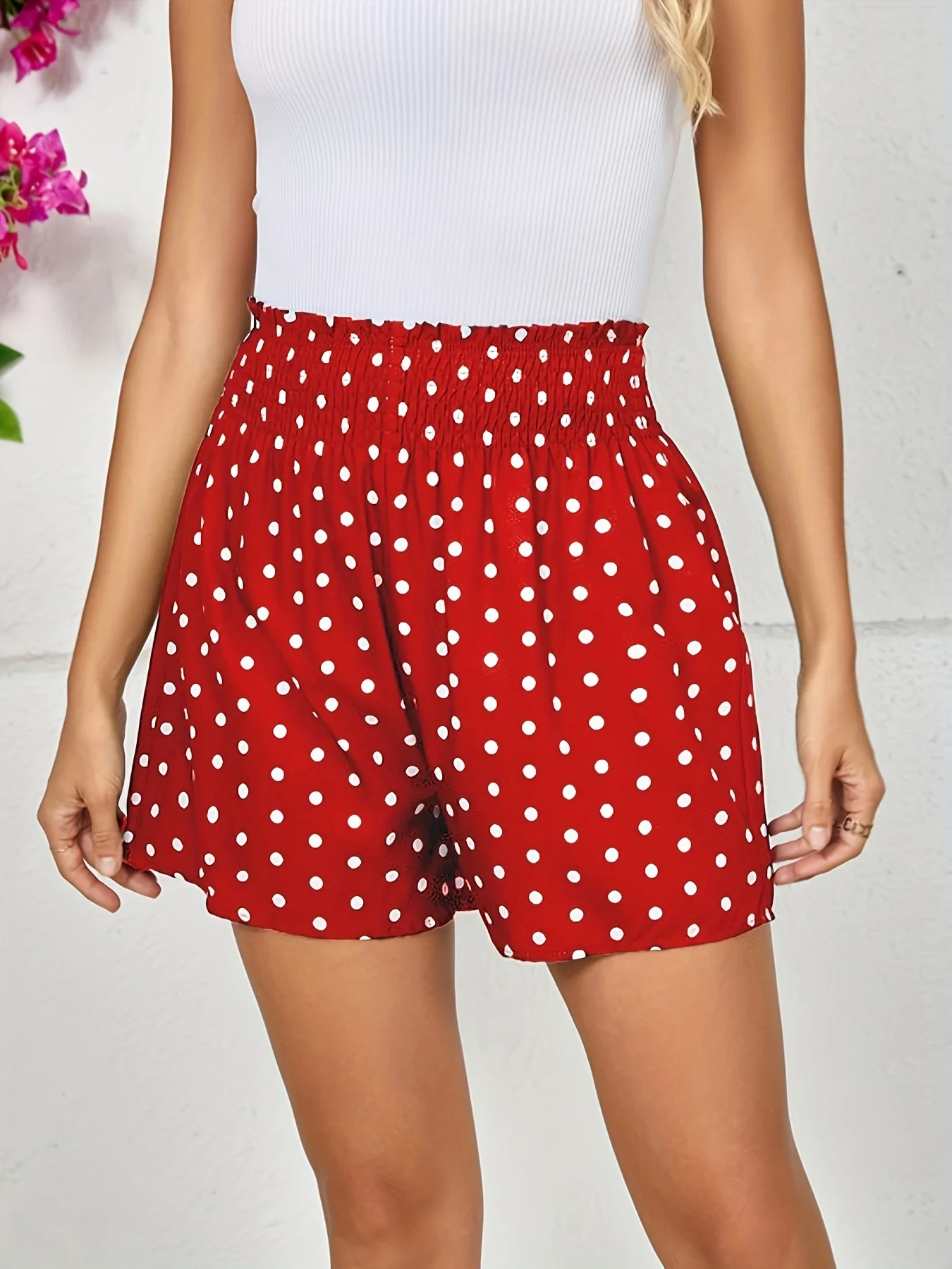 الصيف اليومية عارضة الأحمر البولكا نقطة السراويل الجديدة الخصر Shiring تصميم المألوف الترفيه السراويل عطلة شاطئ البحر