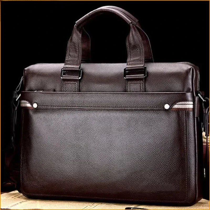 High quality brown leather business briefcase for men's office briefcase