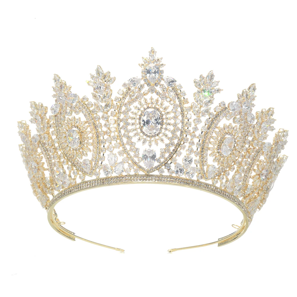 Cubic Zirconia CZ Big Crowns For Queen Luxury Bridal Tiara Crown For Pageant Miss Universe Wedding Bride Hair Jewelry Headdress