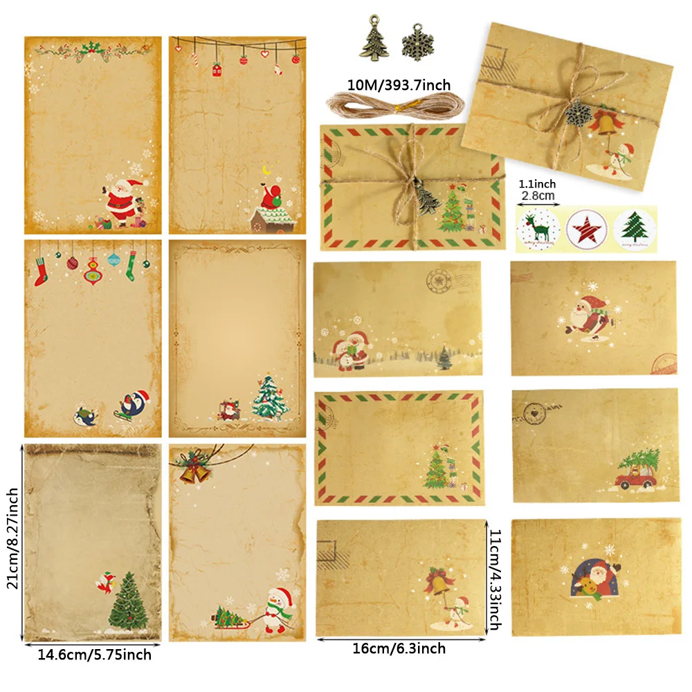 Vintage Christmas Kraft Letter Santa Claus Snowman Gift Envelopes Decor Xmas Party DIY Invitation Greeting Cards  Craft Paper