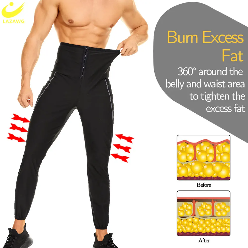 LAZAWG Men Sauna Set Sweat Suit Pant Weight Loss T-Shirt Slimming Leggings Workout Top Jacket Body Shaper Fat Burner Fitness Gym