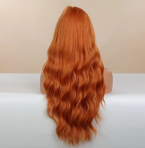 New fashion wig female long curly hair orange big wave synthetic fiber high temperature silk wig full head cover