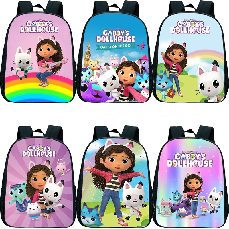 

12 Inch Gabby's Dollhouse Backpack Kindergarten Bag for 2-5 Years Old Kids Girls Cartoon Bookbag Primary Schoolbag Boy Rusksack