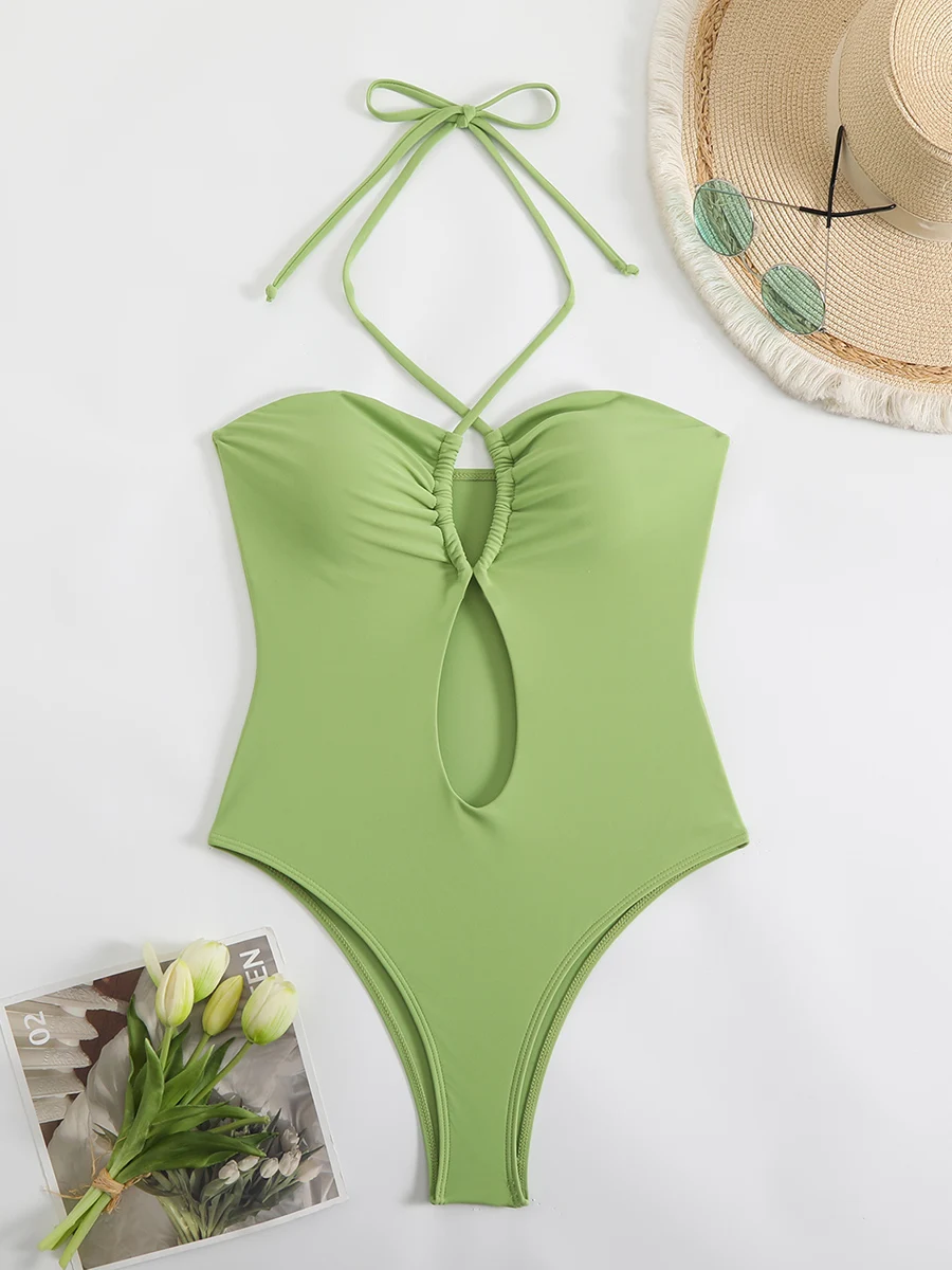 Sexy Halter Top Bikinis Bandeau Swimwear One Piece Women Swimsuit 2025 Female Bath Bathing Suit Swimming for Beach Wear Monokini