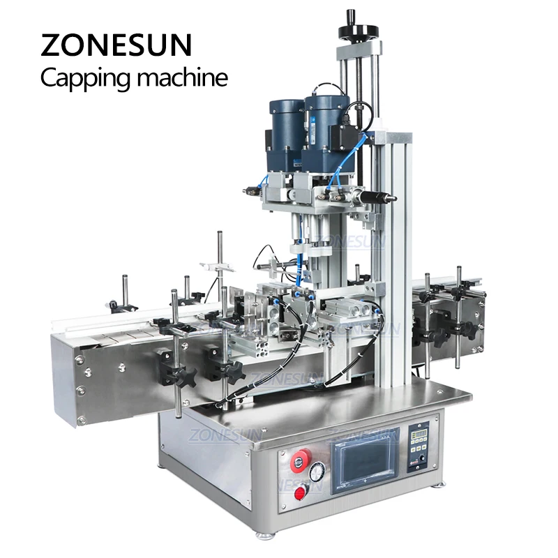 ZONESUN-سطح المكتب المسمار التلقائي آلة السد ، مضخة Ropp ، قارورة تعمل بالهواء المضغوط ، البلاستيك غطاء زجاجة رذاذ الزجاج الشد ، ZS-XG1871