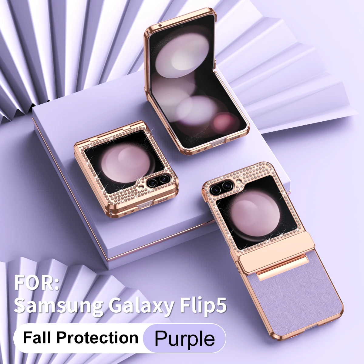 For Samsung Galaxy Z Flip 5 4 3 5G Case Flash Electroplated Elegant Plain Leather Folding Hinge Shockproof Protection Back Cover