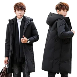 Piumino invernale da uomo spesso di alta qualità moda coreana cappotto Slim Fit maschile tinta unita lungo caldo parka con cappuccio da uomo cappotto invernale