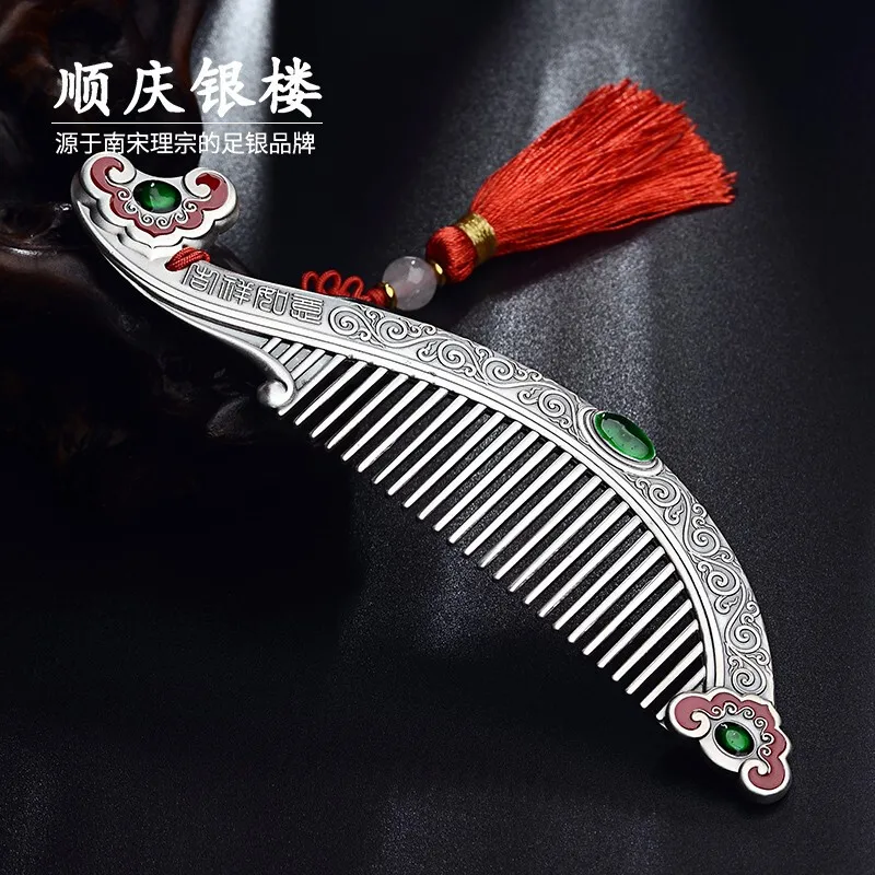 

Shunqing Yinlou S999 Pure Silver Hair Comb to Give Mom Elder Comb for Women Only Antique Custom Silver Jewelry Ruyi Hair Comb ab