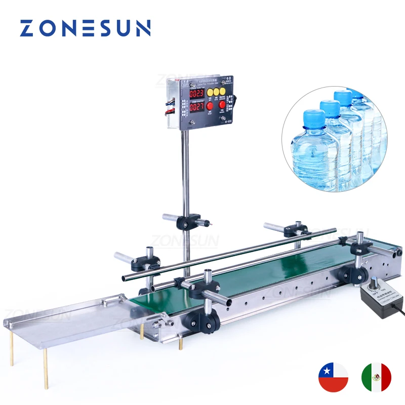 ZONESUN 1200mm Automatic Waterproof Conveyor Belt Fiber Optic Sensor Small Digital Control Belt For Liquid Filling Machine