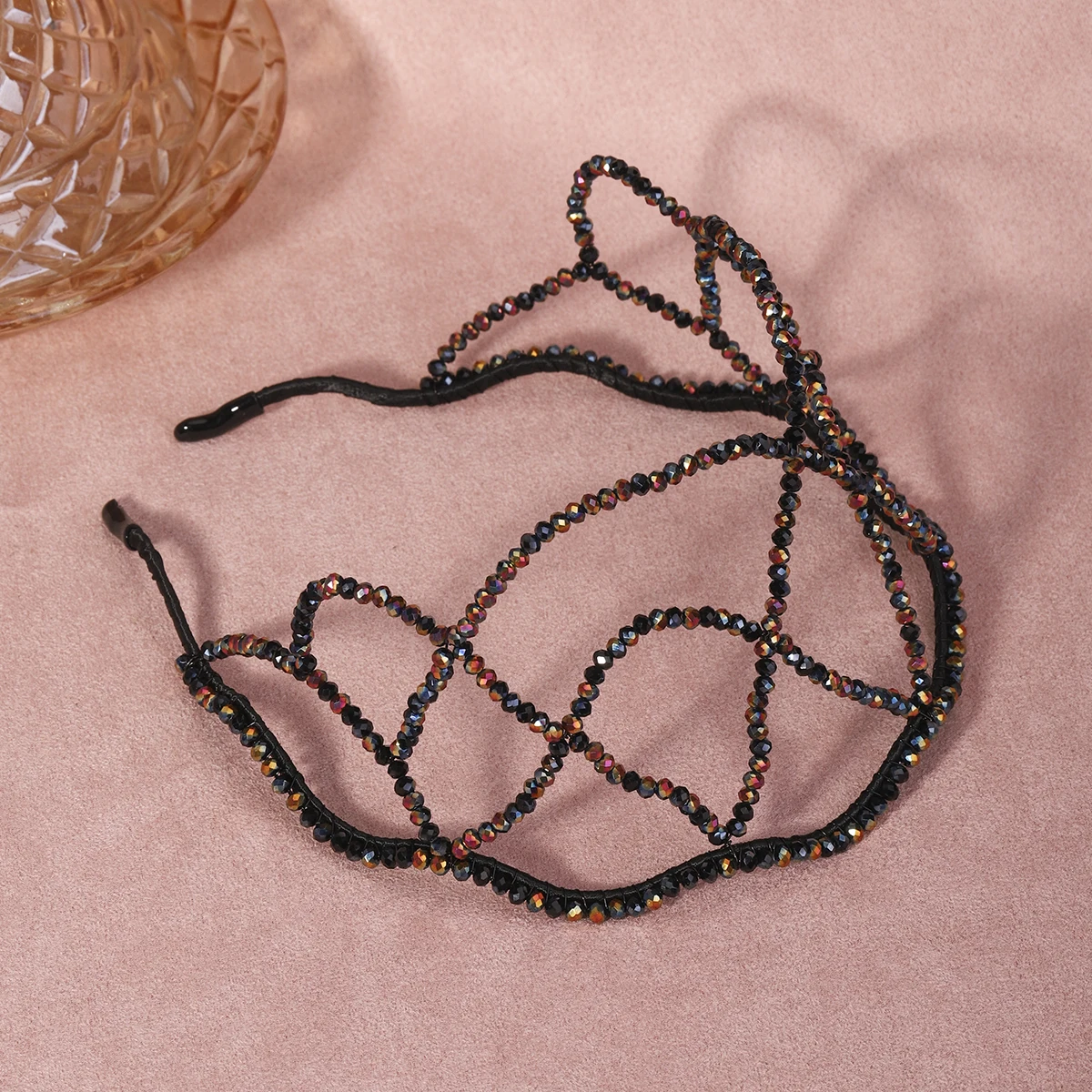 Crystal Beaded Hairnet Braided Fashion Black Women's Hairband Head Crown Bridal Wedding Headpieces Jewelry Accessories 2024 image 4