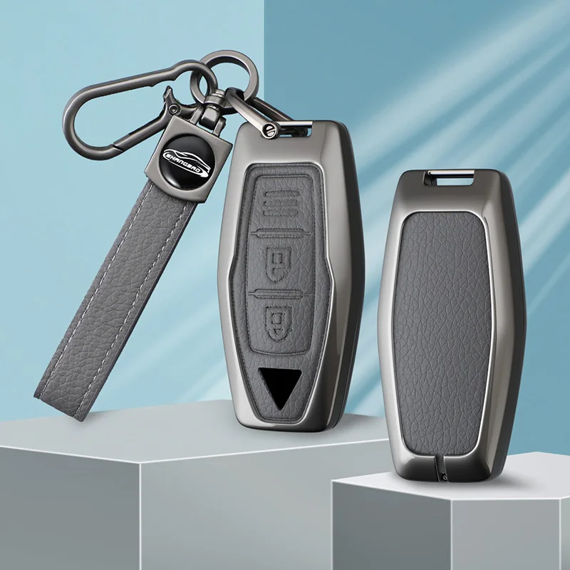 

Car Key Cover Case Fob Holder for Mitsubishi Outlander 2022 2023 2024 Metal Leather Keyless Protector Shell Accessories