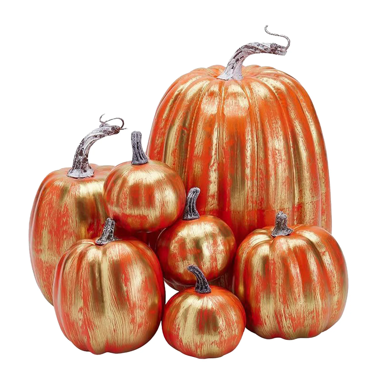 Reusable Lightweight Foam Pumpkin Set 7pcs - Glossy Red Gold Simulated Prop for Home Decoration