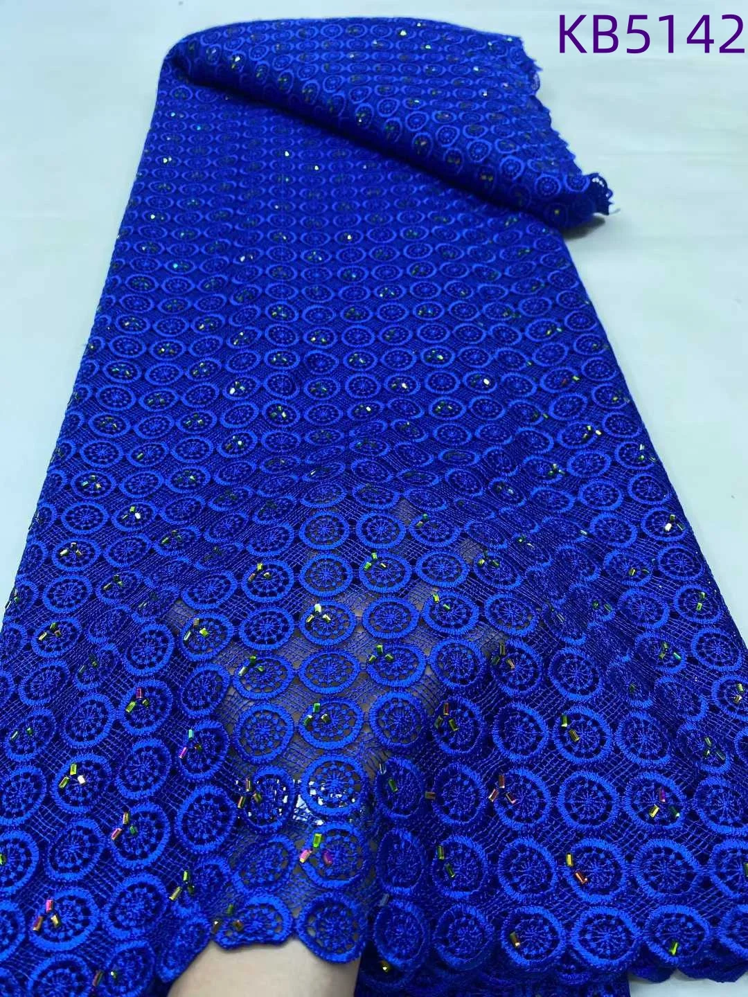 

5 Yards Rhinestones Cord Lace African Fabric Lace High Quality 2025 Stones Royal Blue Guipure Cord Lace Fabric For Sewing KB5142