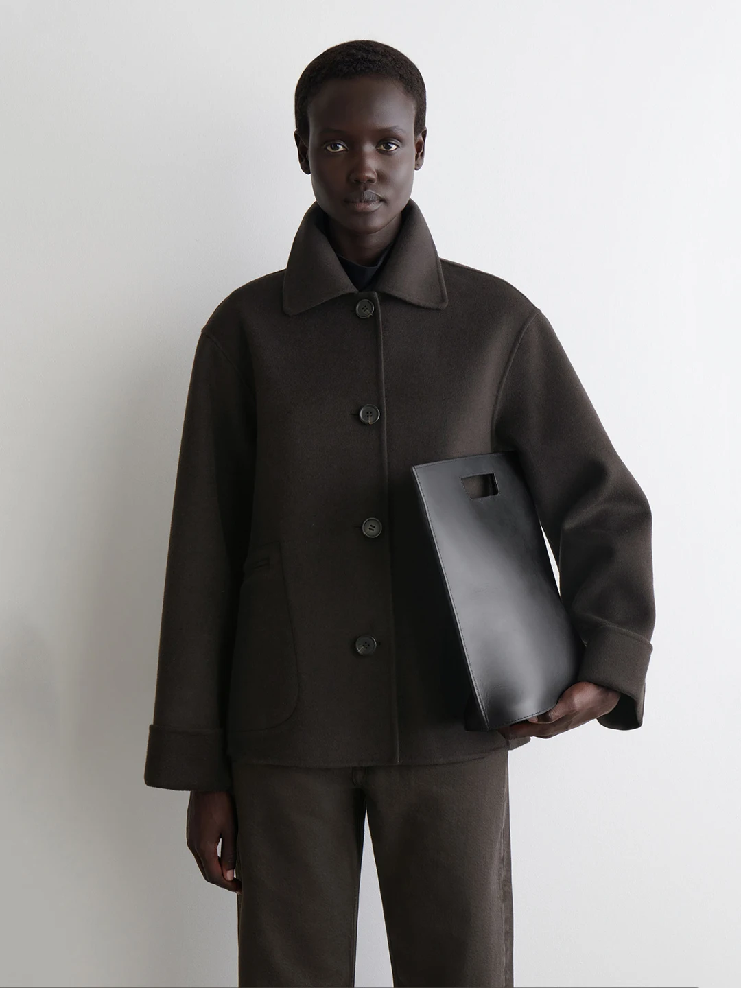 

Casual Sle Wool Blend Long Sve Jaet Women's Faion Autumn New Simple Lapel ey Brown Commuter Wind Mixed Fabric Coat