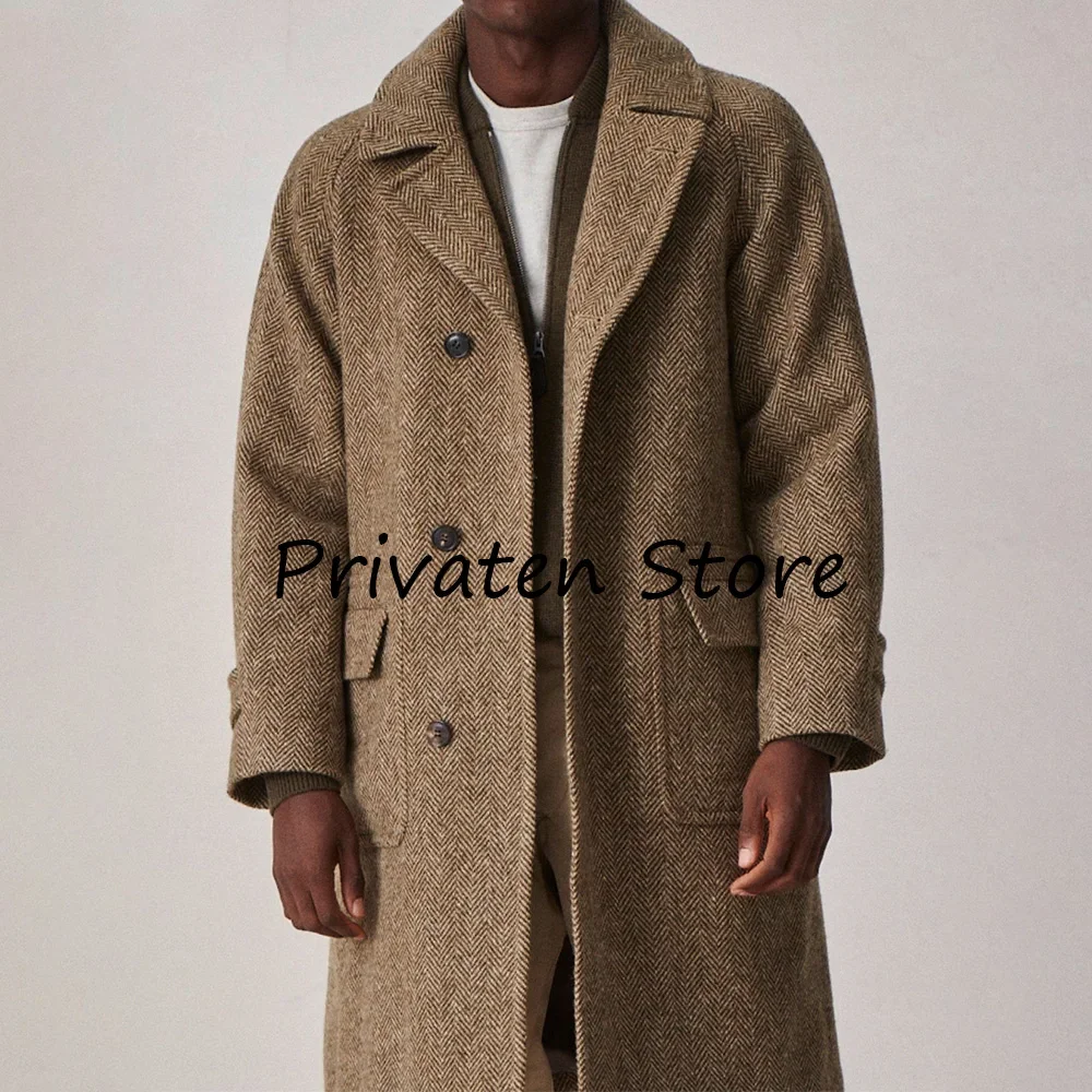 

Men's Long Herringbone Coat Lapel Autumn Men's Clothing Casual Man Jackets New: Coats and Jackets Elegant Mens Coats Mantel Male