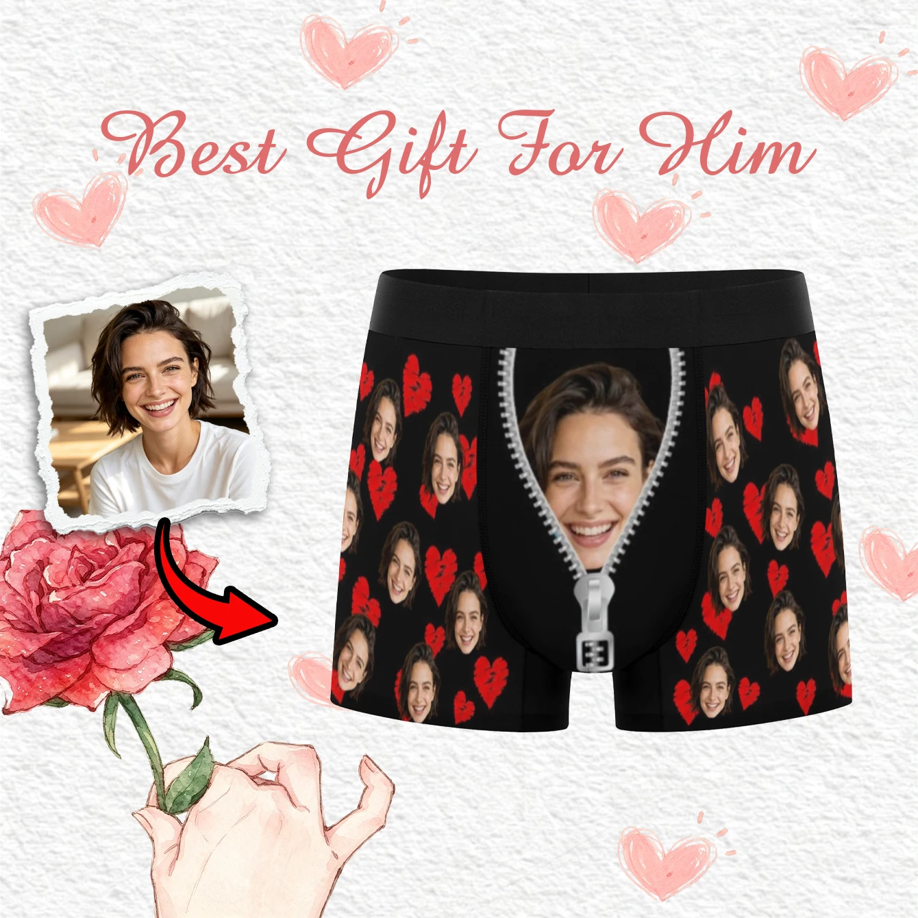 Custom Valentine Day Boxers For Men Personalized Men Underwear Custom Boxer Briefs Funny Face Gift For Boyfriend Husband