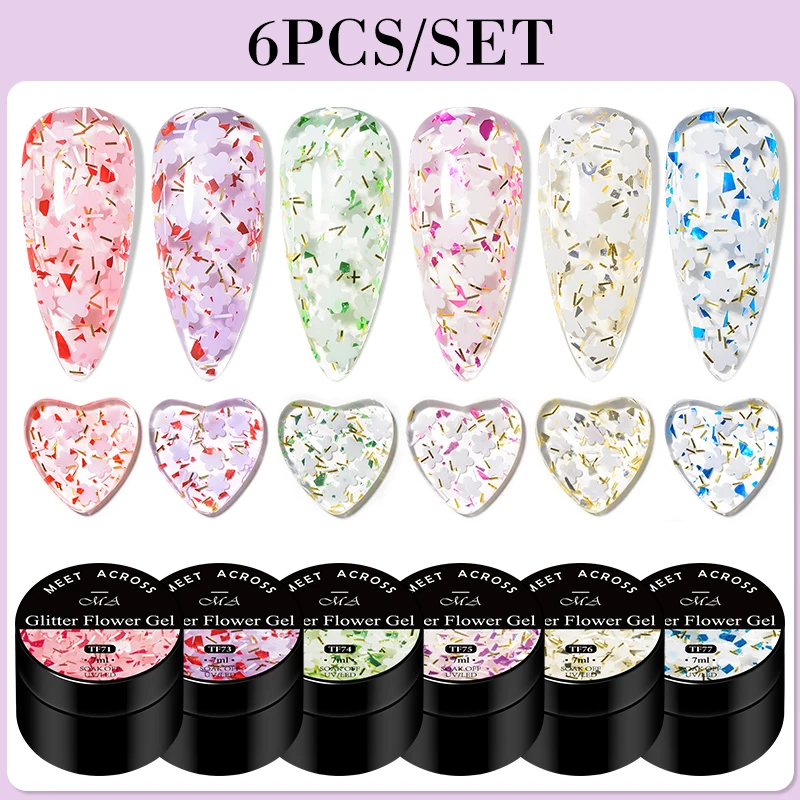 

MEET ACROSS 6Pcs/Set Flowers Gel Nail Polish Set DIY Nail Art Translucent Floral Series Gel Soak Off Uv Led Gel For Manicure