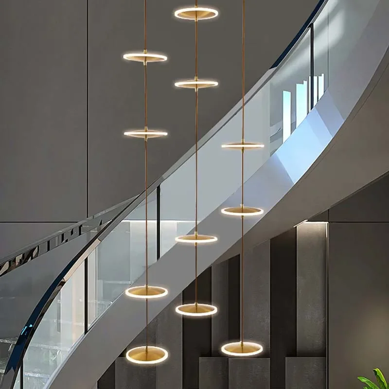 Modern LED Crystal Chandelier For Staircase Luxury Gold Indoor Round Hanging Lamps Nordic Loft Long Creative Lighting Fixtures