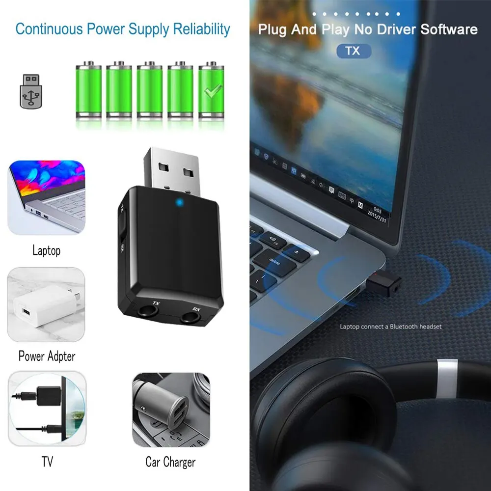 Bluetooth 5.0 Transmitter Receiver 3.5mm AUX Jack USB Dongle Stereo Wireless Audio Adapter For TV Car PC Kit Speaker Headphones view 4