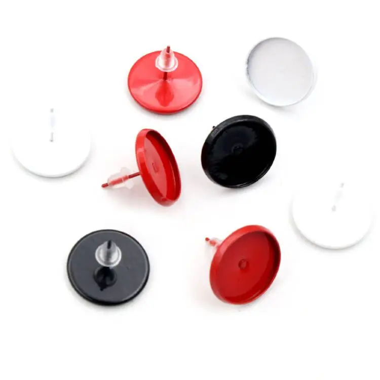 

20pcs 14mm Red black White Colors Plated Stainless Steel Earring Studs,Earrings Blank/Base,earring setting