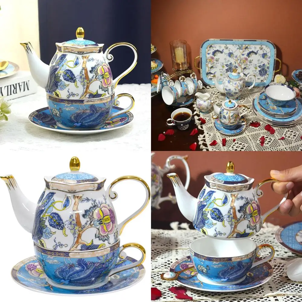 

Vintage Floral Bone China Tea Set for One, Porcelain Teapot and Cup Gift, Blue Floral Design