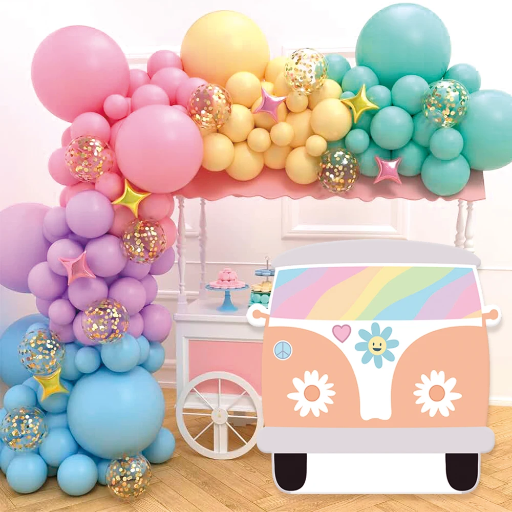 45/92cm Groovy Bus Cutouts Hippie Theme Party Decoration Rainbow Boho Car KT Board DIY Baby Shower Birthday Photo Props