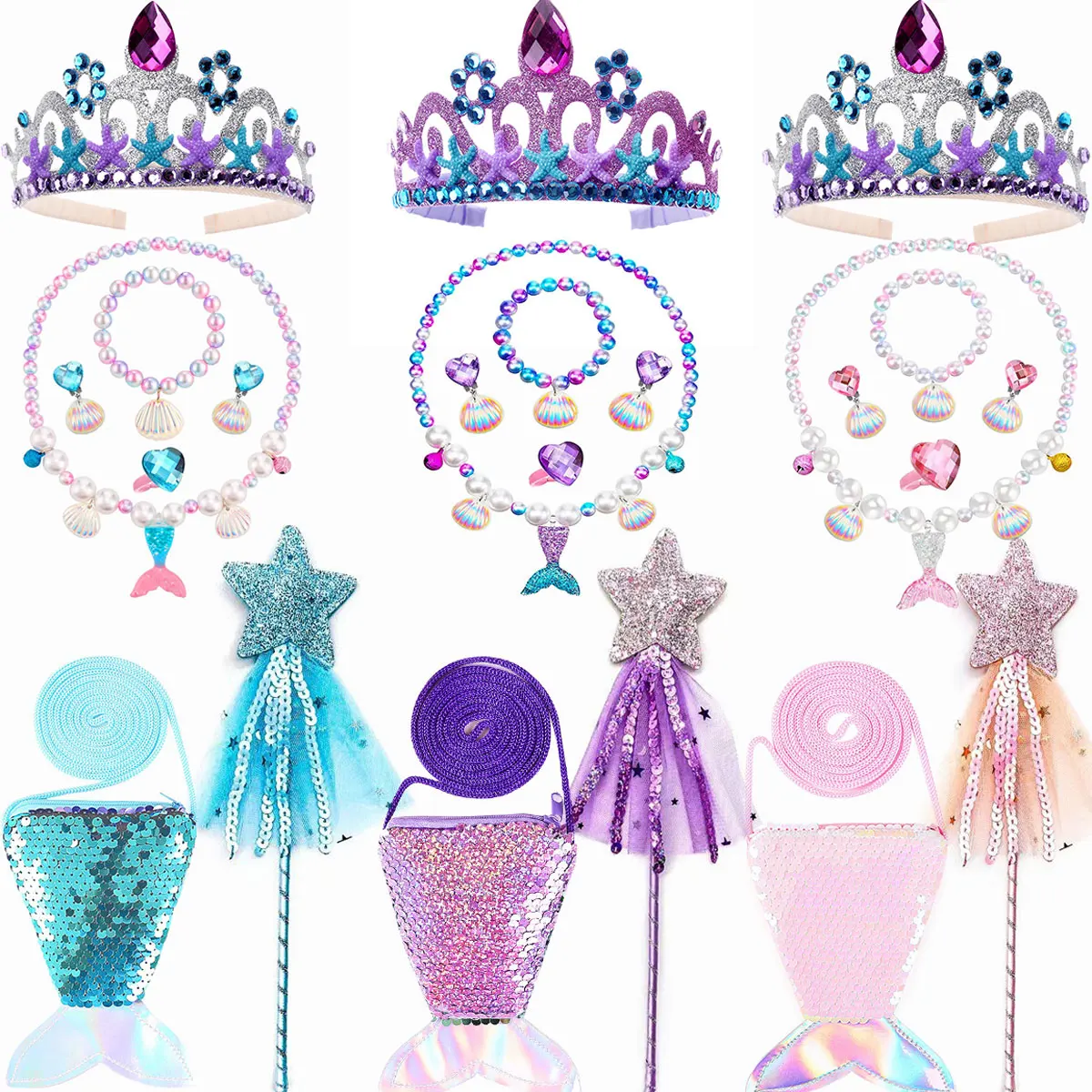 Disney Little Mermaid Classic Crown Headband Shine Mermaid Props for Girl Birthday Trendy Party Mermaid Hair Accessories