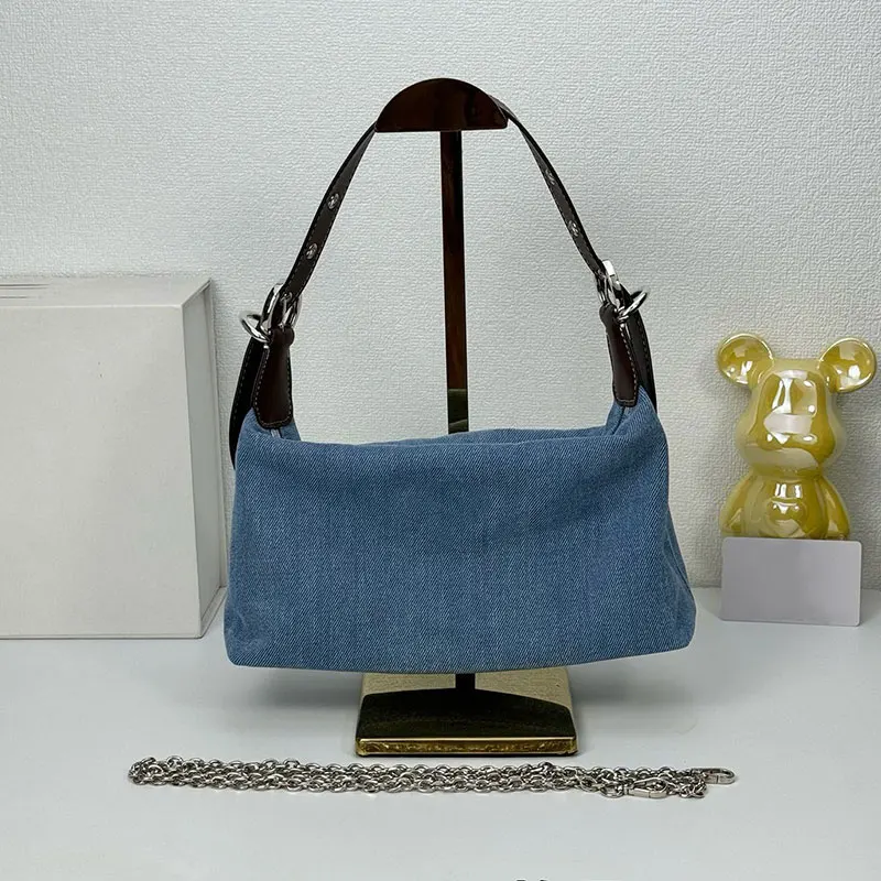 

Denim Underarm Bag Fashion Shoulder Bag Simple Casual Women Purse Meal Box Bag Classic Versatile Chain Shoulder Crossbody