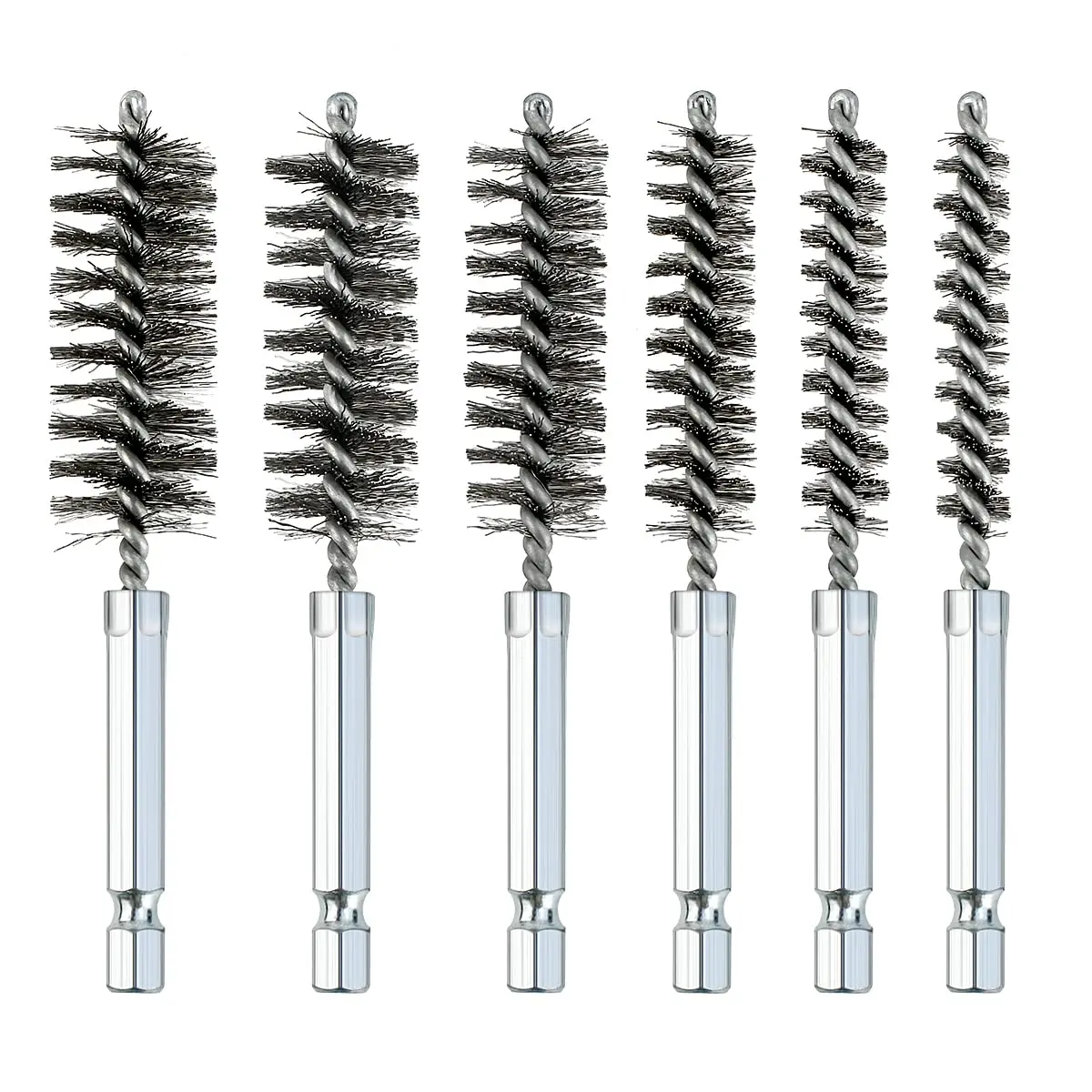 

6 Pcs Stainless Steel Bore Brush Set, 1/4" Hex Shank, 8-19mm for Rust & Tube Cleaning
