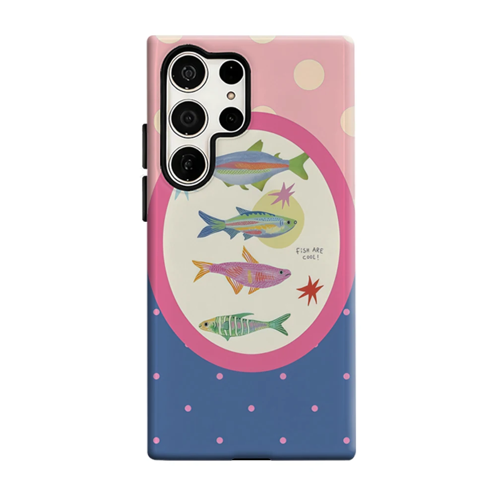 Colorful Fish Pink Oval Phone Case For Samsung Galaxy S25 S26 Ultra S24 S23 Plus Shockproof Double Layer Tough Back Cover